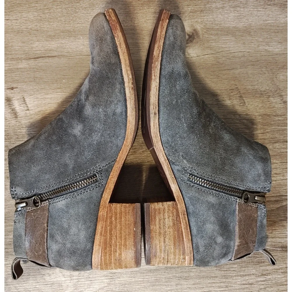Kork-Ease Mesa Suede Ankle Boots Women‎ 8.5 Grey Brown Buckle Block Heel K54222